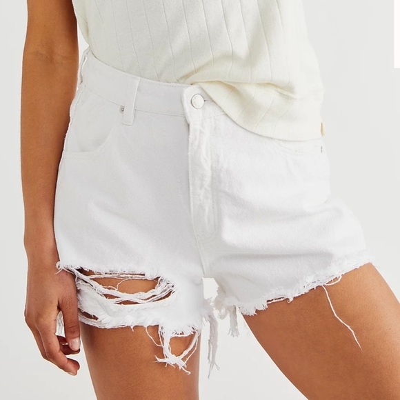 Rolla's Duster High Rise Slim Denim Shorts White Distressed - Picture 1 of 7